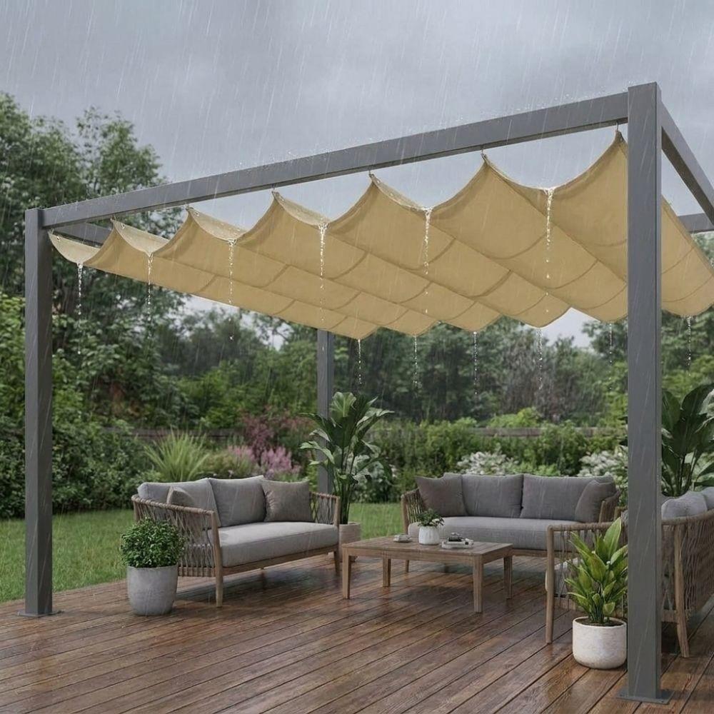 UV Protection Wave Retractable Sun Shade Canopy Waterproof Garden Sunshade Net Pergola Frame