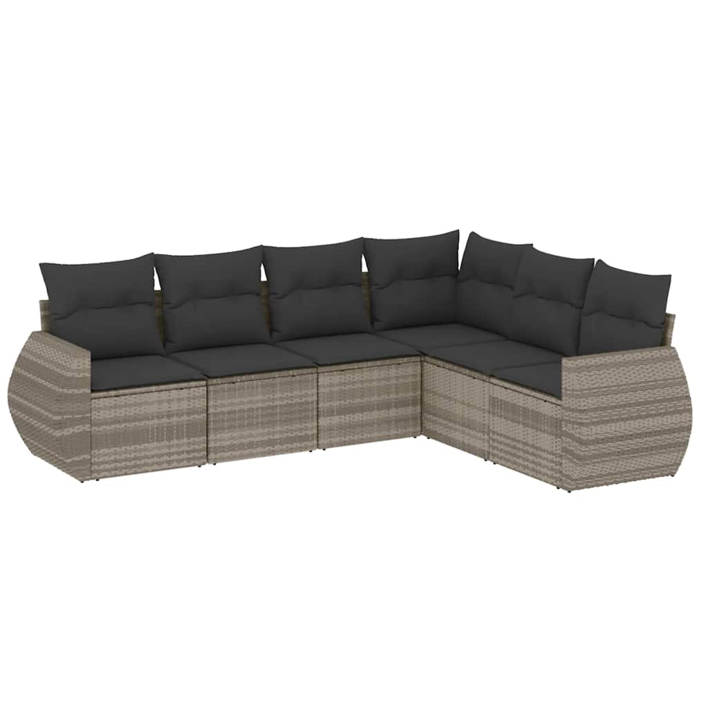 6 Piece Garden Sofa Set with Cushions Light Grey Poly Rattan