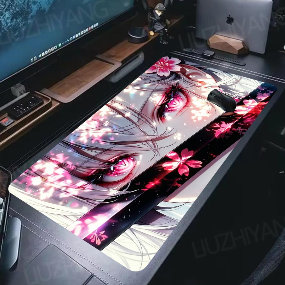 Cool Pink Sakura Anime Girl Mouse Pad XXL Large Anti-Slip Rubber Esport Gaming MousePad Seam Edge PC Office Gamer Long Desk Mat