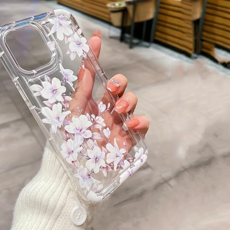 A Light Purple Flower Transparent Airbag Phone Case, Suitable for iPhone 17, 16, 15, Plus, Pro, Max Series Phones—Can Be Used As a Gift