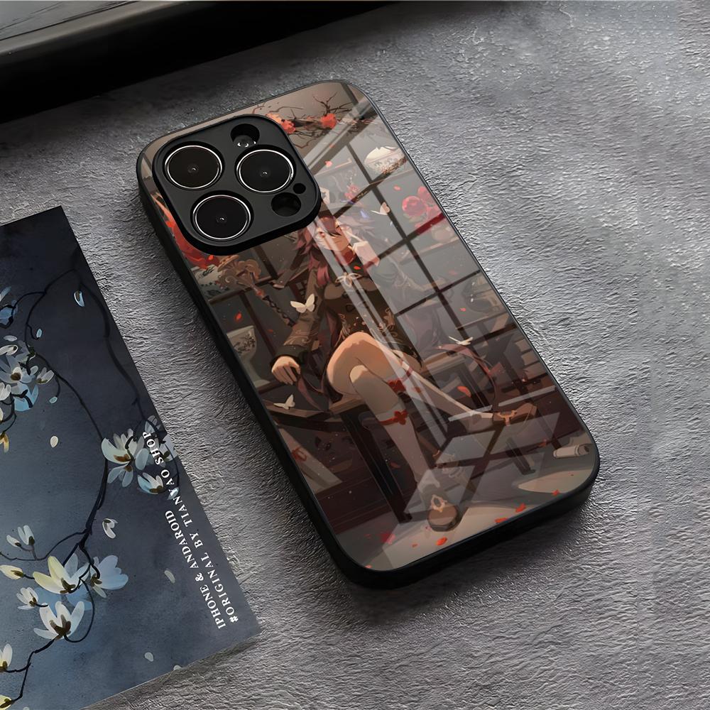 Genshin Impact Hu Tao Phone Case For IPhone 17 Air 16 E Pro Max 15 14 13 Mini 12 Pro 11 Max Plus Black Glass Cover