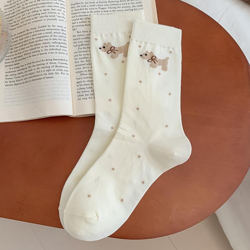 Socks Pure Cotton Stacking Socks Cute Cartoon Season Puppy Pastoral Cotton Medium Tube Socks