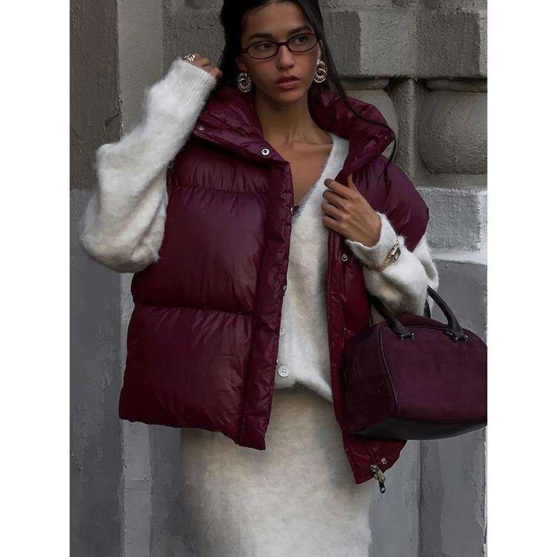 

Зимнее Темпераментное Темно-красное Хлопковое Пальто на Молнии Теплая Куртка с Капюшоном L