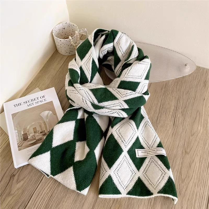 New Knitted Wool Double Sided Scarf for Girls in Autumn and Winter Versatile Scarf  Thick and Warm  Korean Style  Simple and Fashionable