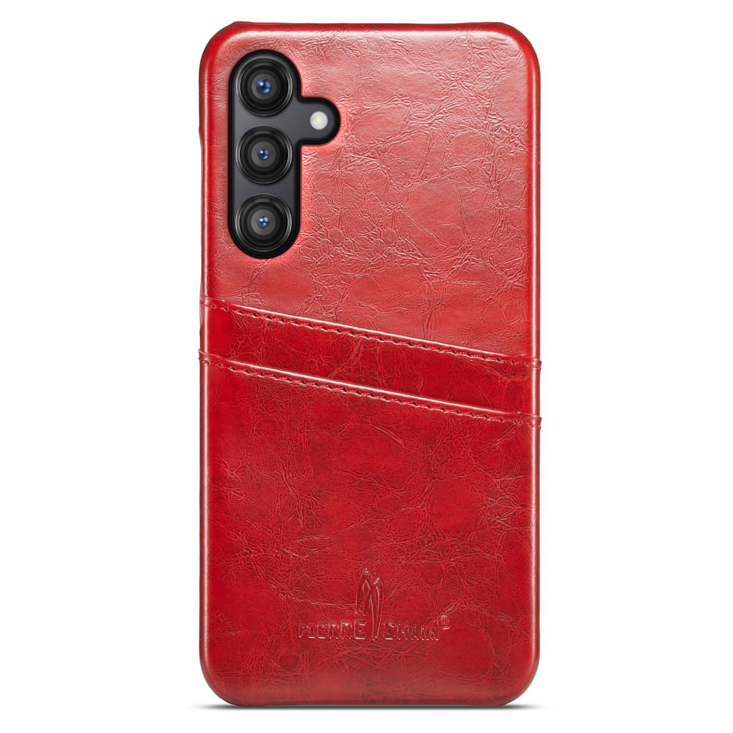 

FIERRE SHANN Для Samsung Galaxy S25 Чохол Воскова PU Шкіра+PC Тримач для Карт Чохол для Телефону Red