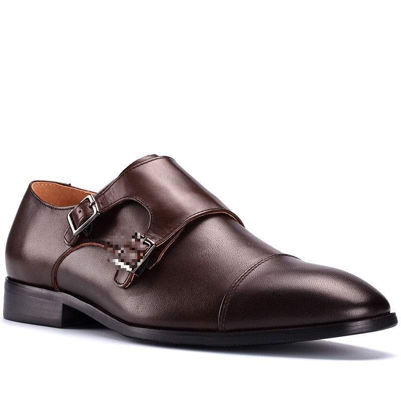 British Monk Shoes Trendy Three-joint Buckle Monk Leather Shoes Men's Inner Height Increase Business Dress Wedding Groom Shoes