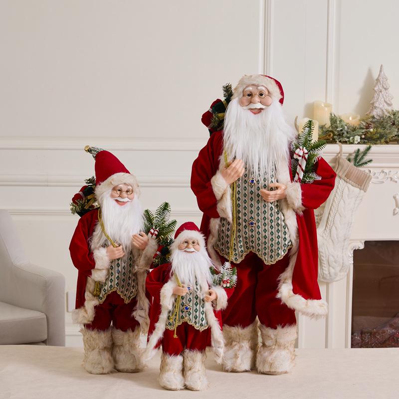 Red Plum Standing Santa Claus with Christmas Tree Sequin Figurine - Holiday Window Display Ornament