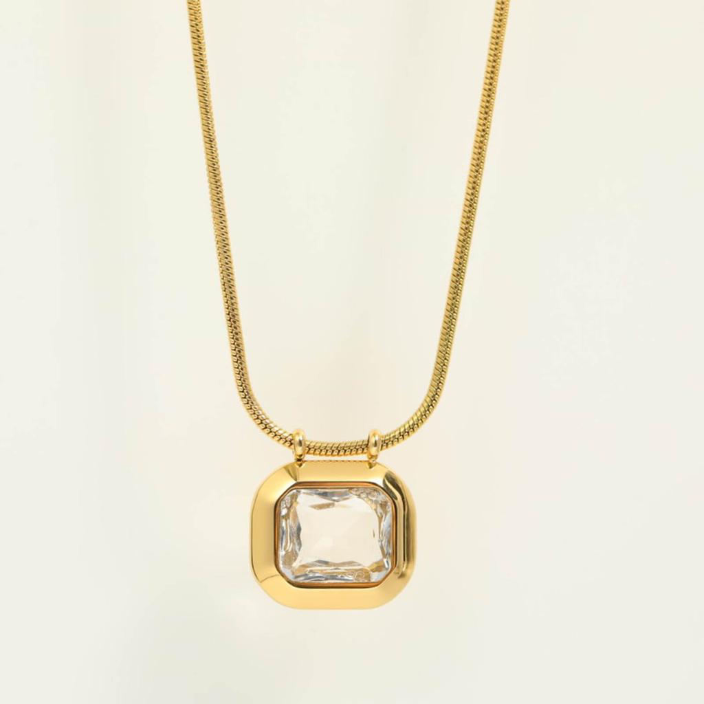 SKU Dainty Geometric Square AAA CZ Stone Pendant Necklaces For Women, Chic Bling Slide Necklace Minimalist Stackable Collar