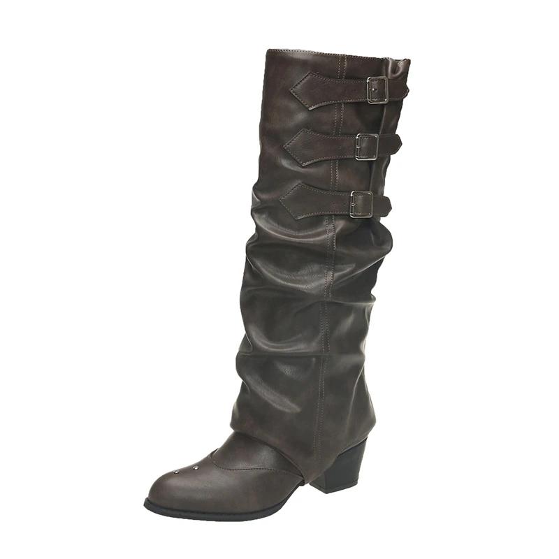 Women's Removable Boot Shaft Riding Shoes New Autumn Pointed Toe Chunky Heel Women's Knee High Boots Retro Women's Knight Boots