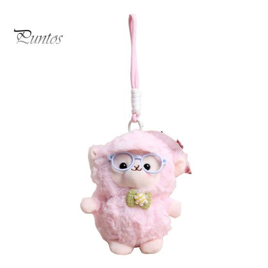 Aesthetic Keychain Gift Plush Sheep Doll Pendant for Bags And Keys, Soft Curly Stuffed Animal Waxy with Bow Glasses Accessories, Cute Hanging Ornament