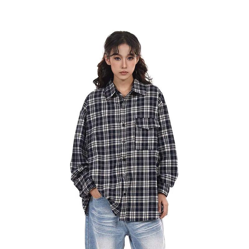 2024 Plaid Long Sleeve Shirt Japanese Hong Kong Style Ins Loose Shirt Boys Summer Trendy Versatile Casual Coat