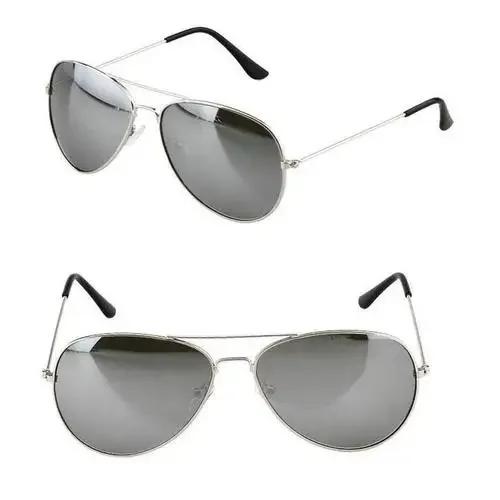 Men Retro Pilot Sunglasses Silver Big Frame Oversized Metal UV400 Reflective Lens Trendy Driving Shades for Male