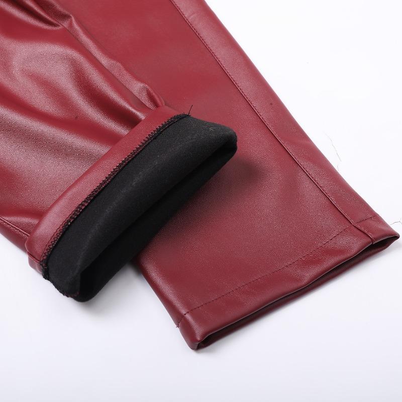 Men Slim Fit Korean Style Pu Leather Motorcycle Casual Long Pants