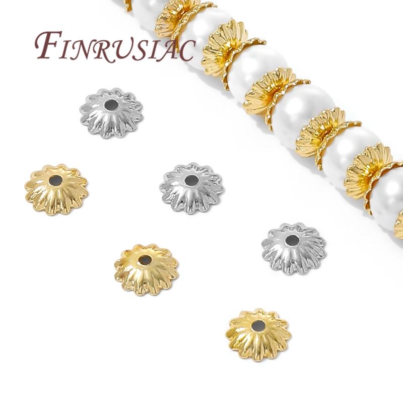 50/100Pcs 5.7mm 18K Gold Plated Brass Metal Beads Cap Flower Spacer Bead End Caps For Jewelry Making DIY Bracelets Accessories