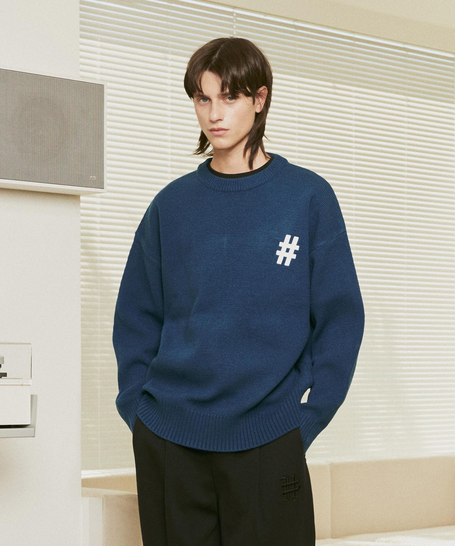 Vintril New York Hashtag Basic Round Oversized Knit (Indigo) M