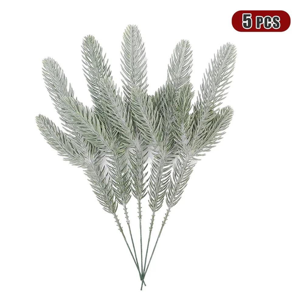 5PCS Artificial Christmas Pine Needle Branches Plastic Fake Plants Pine Needle DIY Wreath Ornaments Xmas New Year Decor Supplies