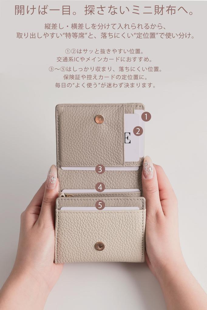 [SUMIME] Zweifarbige Faltbörse für Damen, Kompakt, Echtes Leder, Zweischichtiges Geldscheinfach, 6 Kartenfächer (mit Außentasche), L-förmiger Reißverschluss