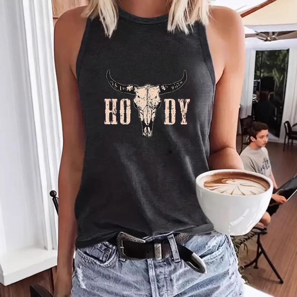 American Style Cow Pattern Women's Loose Tank Top
