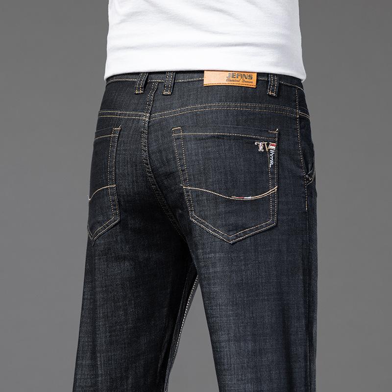 Herren Locker Gerade Lässige Jeans Marke Denim Hosen Mittelhoch Bund Elastisch Mode Business Jeans
