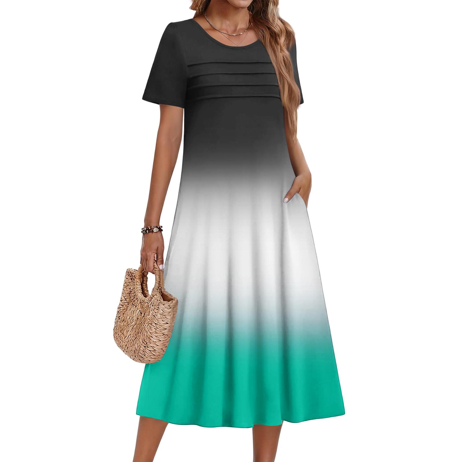 Ladies  Gradient Printed Casual And Fashionable Short Sleeved Round Neck Dress XXL чёрный