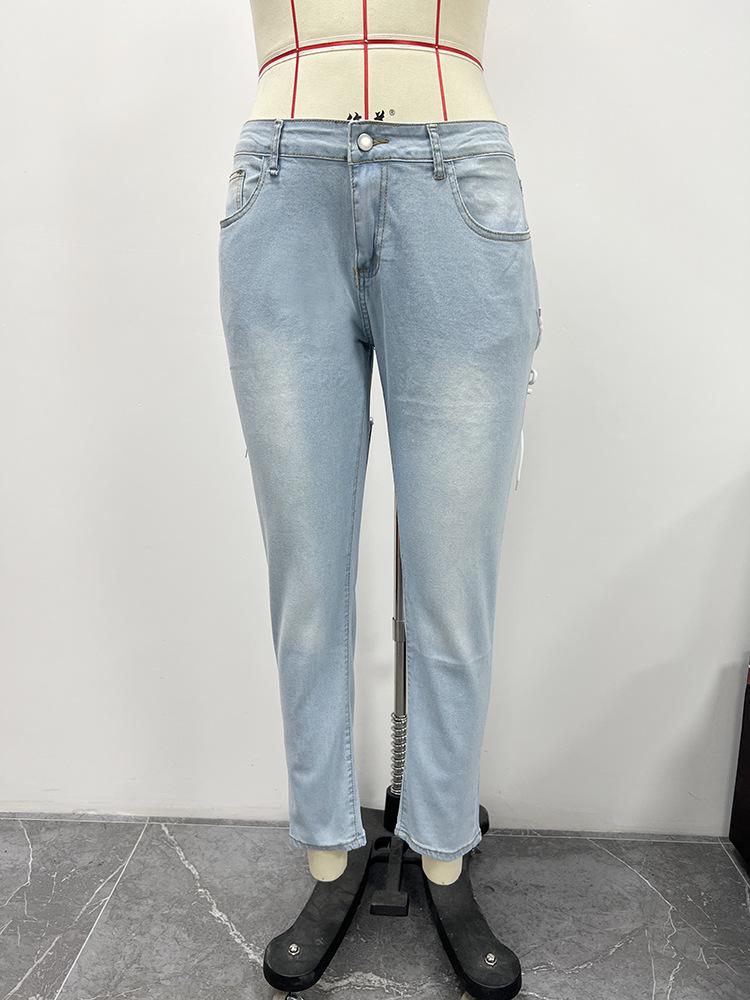 

Plus Size Lace-Up Jeans: Sexy Loose Fit with Buttocks Cut-Outs 4XL светло-синий