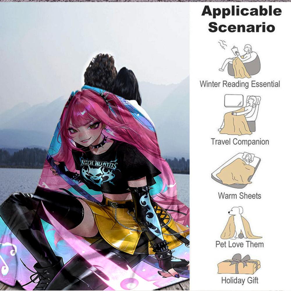 1pc KPop Demon Hunters Soft & Warm Flannel Blanket, Multi-Purpose Throw Blanket for Couch, Sofa, Office, Bed, Camping, Travel