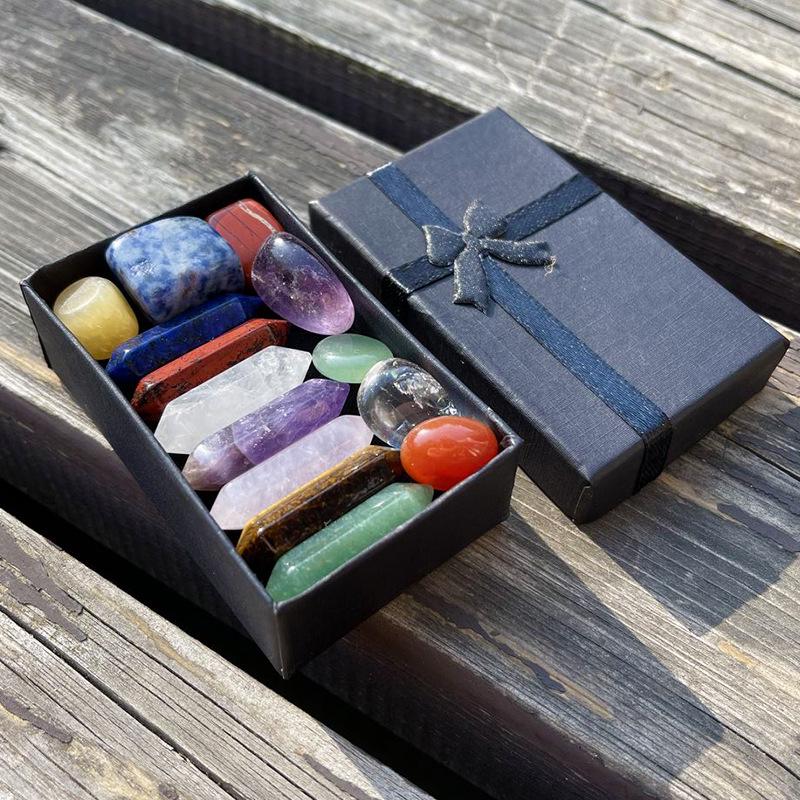 Hexagonal Chakra Stone Set: Lapis Lazuli, Tiger's Eye, Amethyst, Rose Quartz