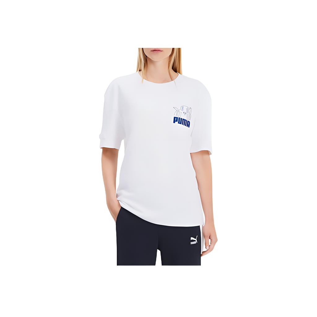 Puma X Tyakasha Logo Print Short Sleeve T-Shirt Unisex Tops White 595559-02
