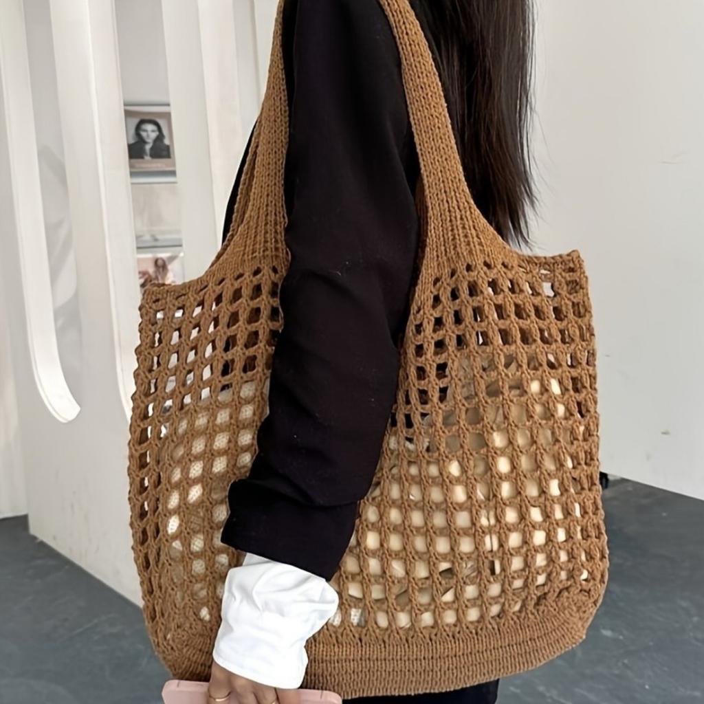 LARGE CAPACITY WOMEN'S WEAVED SHOULDER BAG - Ultra-lightweight, Breathable Skeleton Tote Bag Design, Spacious, Suitable for Shopping