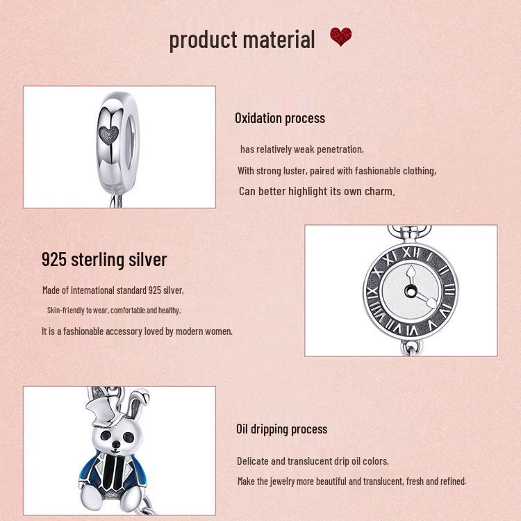 Sterling Silver S925 Rabbit Safety Chain DIY Bracelet Accessories