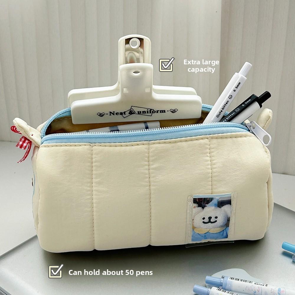 Cream Cartoon Pencil Case With Large Capacity For Students And Office Use
