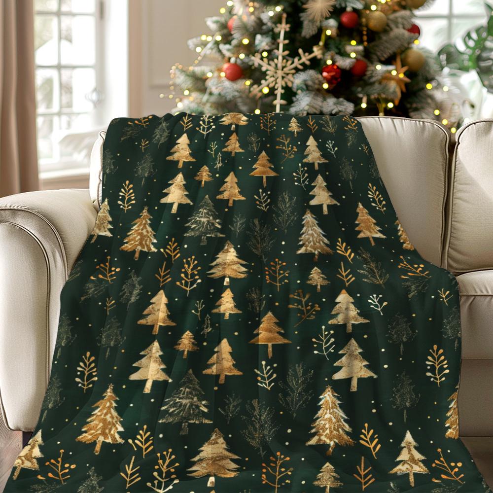 Christmas Elements 1pc, Vintage Golden Texture, Cedar, Snowflakes Christmas Tree, Christmas, Print Blanket Soft and Warm Blanket