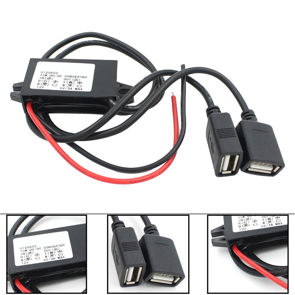 Convertitore DC 12V a 5V 3A Doppio USB Regolatore di Alimentazione per Auto Step-Down di Tensione