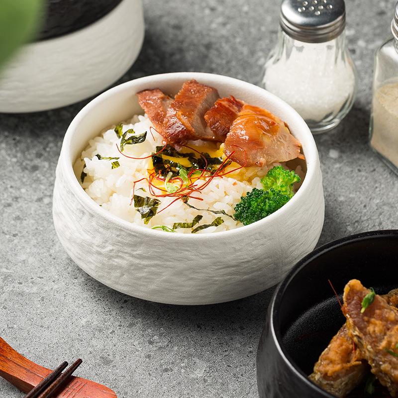 Japanese Stone Pattern Rice Bowl Household Soup Bowl Ceramic Noodle Bowl Ins Style Bibimbap Bowl Restaurant Commercial Bowl