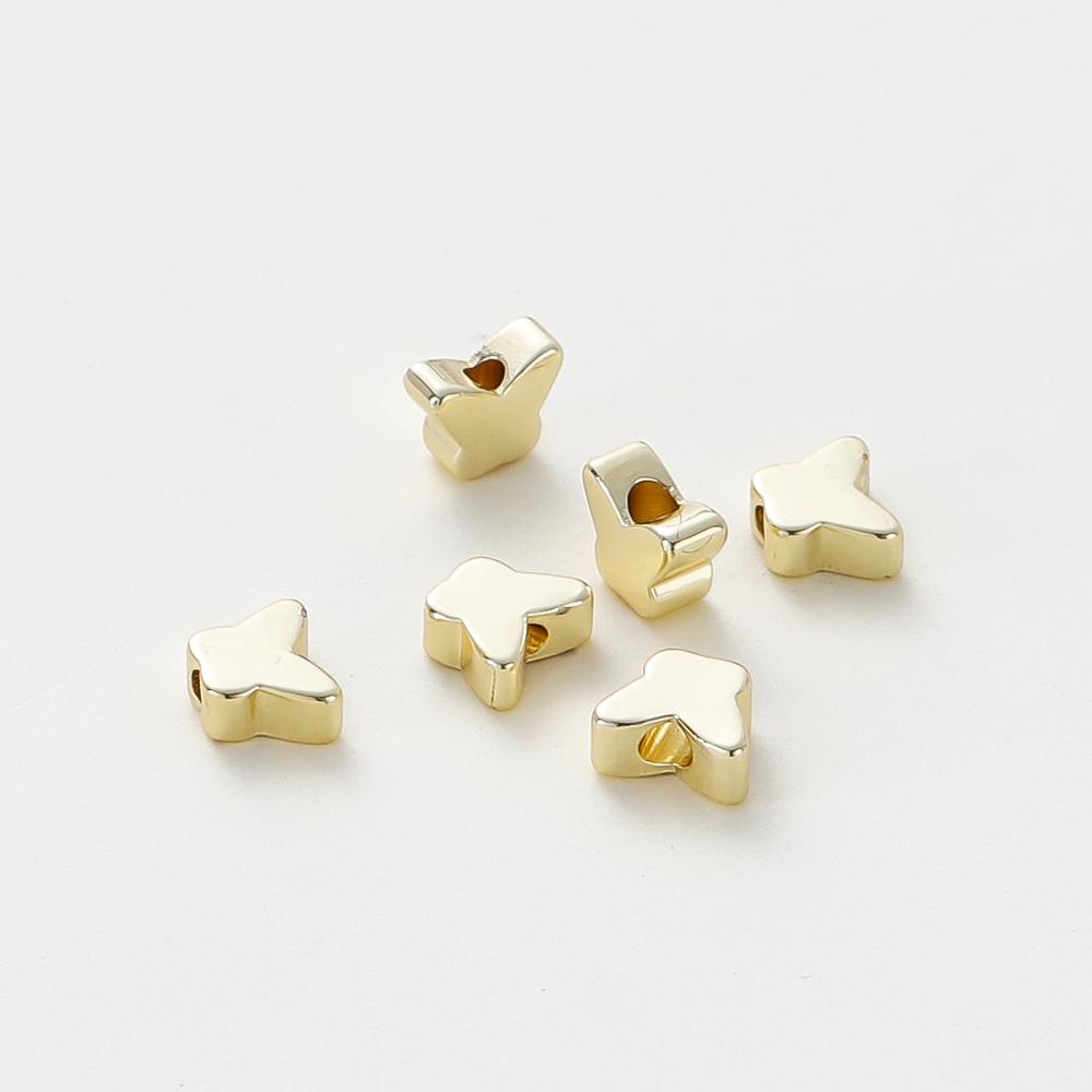 20PCS 14K 18K Gold Plated Brass Round Square Cross Flowers Beads Spacer Beads Jewelry Making Supplies DIY Necklaces Findings