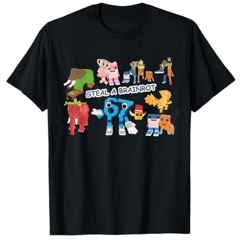 New Steal A Brain Rot Shirt Funny Gamer Meme for Boys T-Shirt 67 Six Seven 6-7 Funny Italian Brainrot Kids Gaming Y2k Saying Tee
