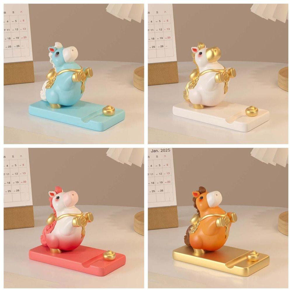 Horse Mascot Zodiac Pony Phone Holder Pony Shape Resin Mobile Phone Stand 2026 Horse Year Small Ornament Cell Phone Bracket