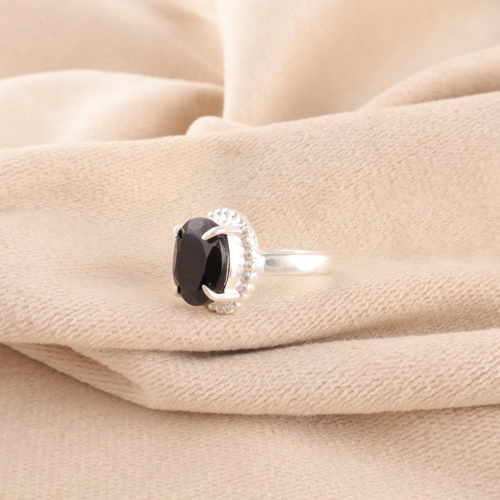 Chakra Radice Ovalato Onice Nero Pietra Preziosa Argento Sterling 925 Anello Impilabile Gioiello RR-28-19