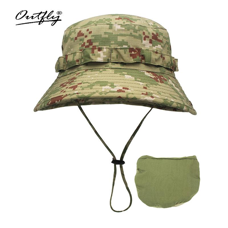 Camouflage mountaineering basin hat outdoor men's big head circumference bucket hat sun protection can be stored bionic camping jungle hat