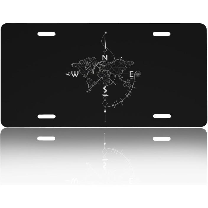 Front License Plate Cover – Aluminum Metal Car Accessory, Rust-Proof Novelty Vanity Tag Decor For Men & Women, 6X12 With 4 Holes - The World Map