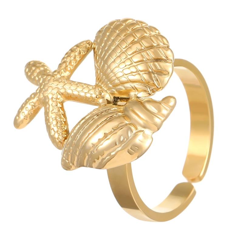 Stainless Steel Green Natural Stone Rings for Women Men Vintage Trend Punk Jewelry Gold Color Opening Ring Waterproof Gift New