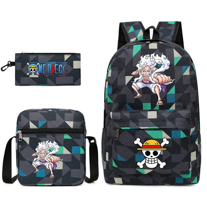 One Piece themed printed backpack + shoulder bag + pencil case three-piece student backpack set 0083