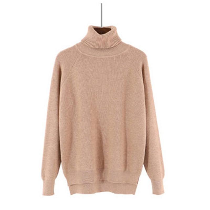 Women Winter Fashion Turtleneck Sweater Solid Color Loose Pullover Sweater Long Sleeve Tops
