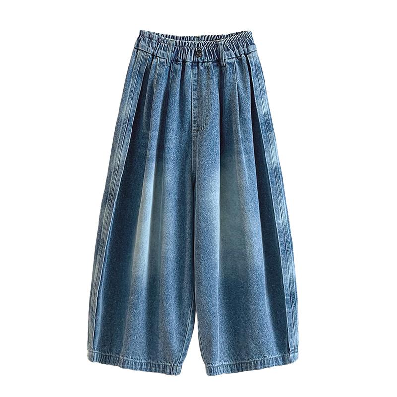 DIMANAF 2026 Summer New Plus Size Women Wide Leg Jeans Pants Casual Elastic Waist Short Pants Denim Cotton Blue Loose Shorts