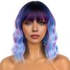 LANCAINI Short Bob Wigs with Bangs for Women Loose Wavy Wig Curly Wavy Shoulder Length Bob Synthetic Cosplay Wig for Girl Colorful Costume Wigs