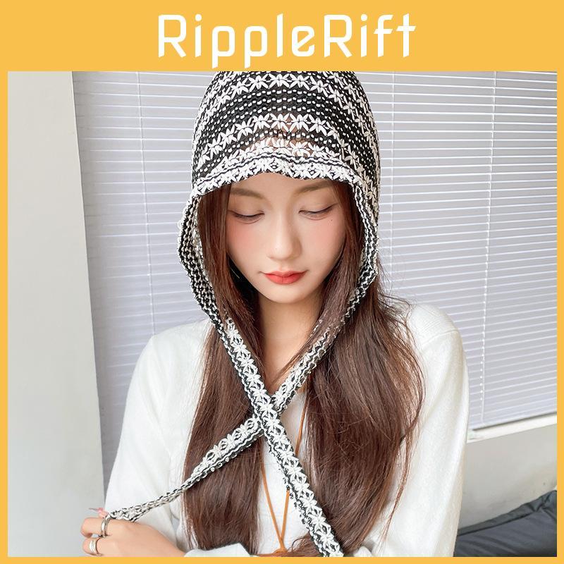 And Black Fashionable White Striped Hollow Knitted Hat For Spring Wear Summer