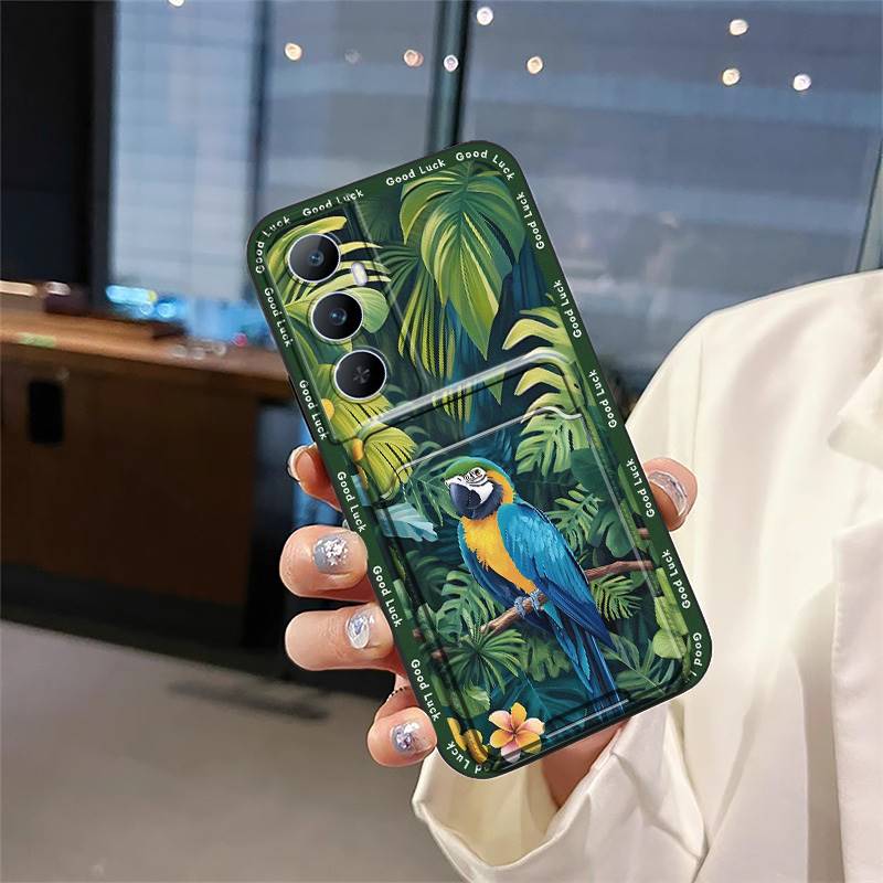 Cartoon Cute Phone Case For Realme C65 TPU Card Slot Graffiti Full Wrap Anti-dust Back Cover Silicone Card Bag Soft Case