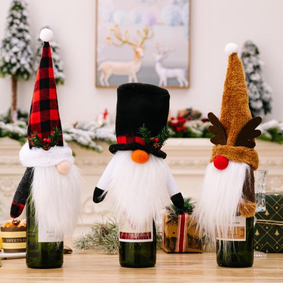 Champagne Bottle Cover Increase Atmosphere Reusable Fine Workmanship Wide Application Gift Decorate Cartoon Plush Christmas Wine Bottle Clothes