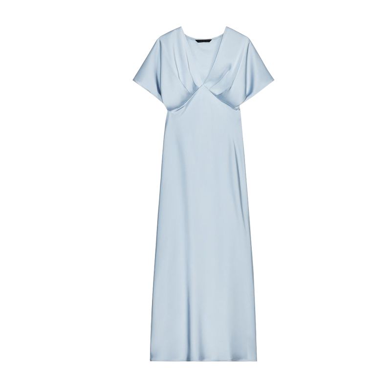 Summer New Product Women's Clothes French Style V-neck Elegant Long Silk Satin Texture Midi Skirt Dress 2330399