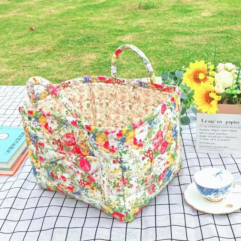 Large Floral Canvas Storage Basket - Washable Organizer for Clothes, Jewelry & Accessories, Pink Rose Design, Home & Travel